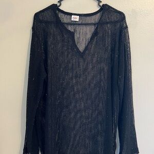 Sand N Sun Sequined Black Mesh Cover-Up